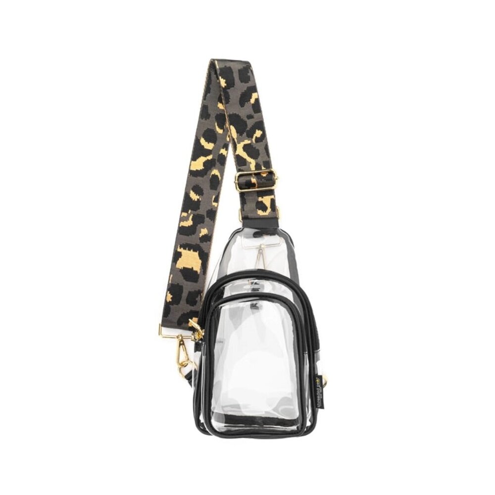 Clear Riley Sling Bag w/ Gray Leopard Strap | Stadium-Approved Crossbody
